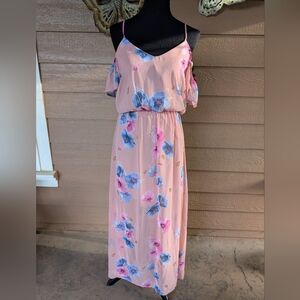 Peach Love California Pink and Blue Floral Maxi Dress